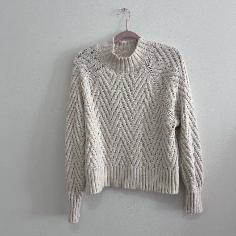 Cream Chevron High Neck Sweater